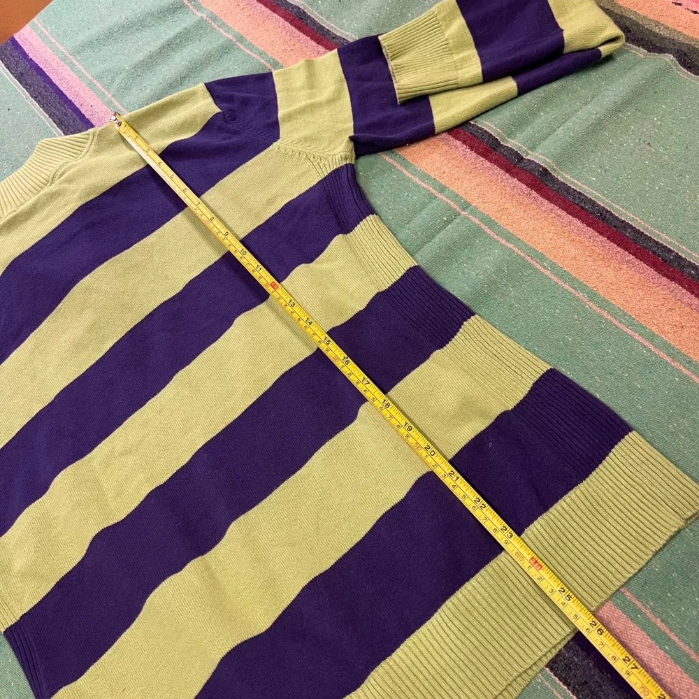 Le Tigre Quarter Zip Sweater Mens Large Green Purple Striped Cotton Pullover